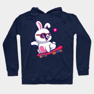 Cute Rabbit Playing Skateboard And Wearing Glasses Cartoon Hoodie